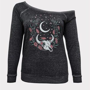 Torrid Plus Size 0X,1X,2X,3X,5X Womens Off the Shoulder Skull/Moon Sweatshirt